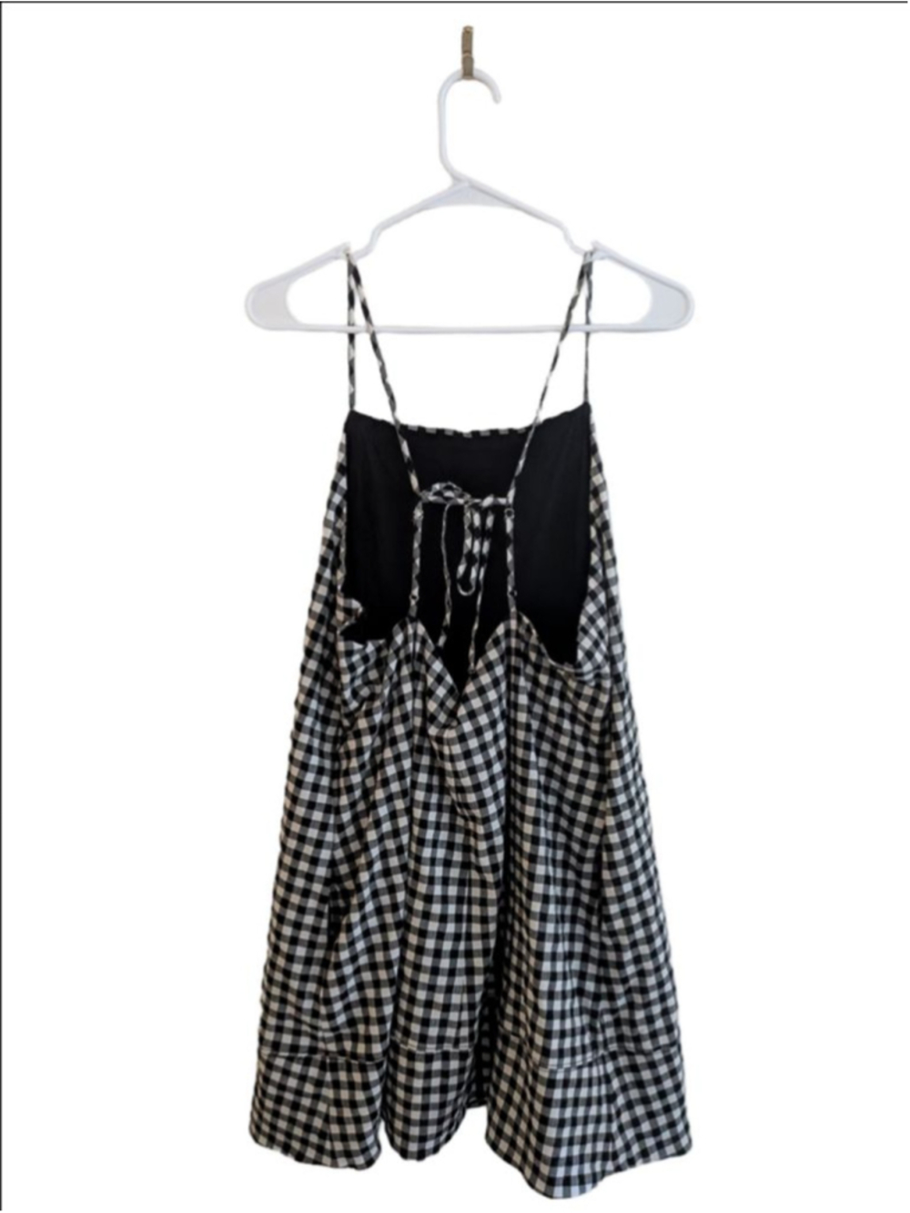 Anthropologie Gingham Mini Dress XL Open Back Tie Back Boho Summer Dress - Picture 4 of 8